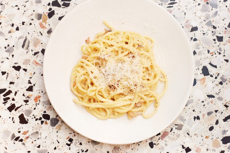 Carbonara bucatini, guanciale, egg yolk, Pecorino.jpg